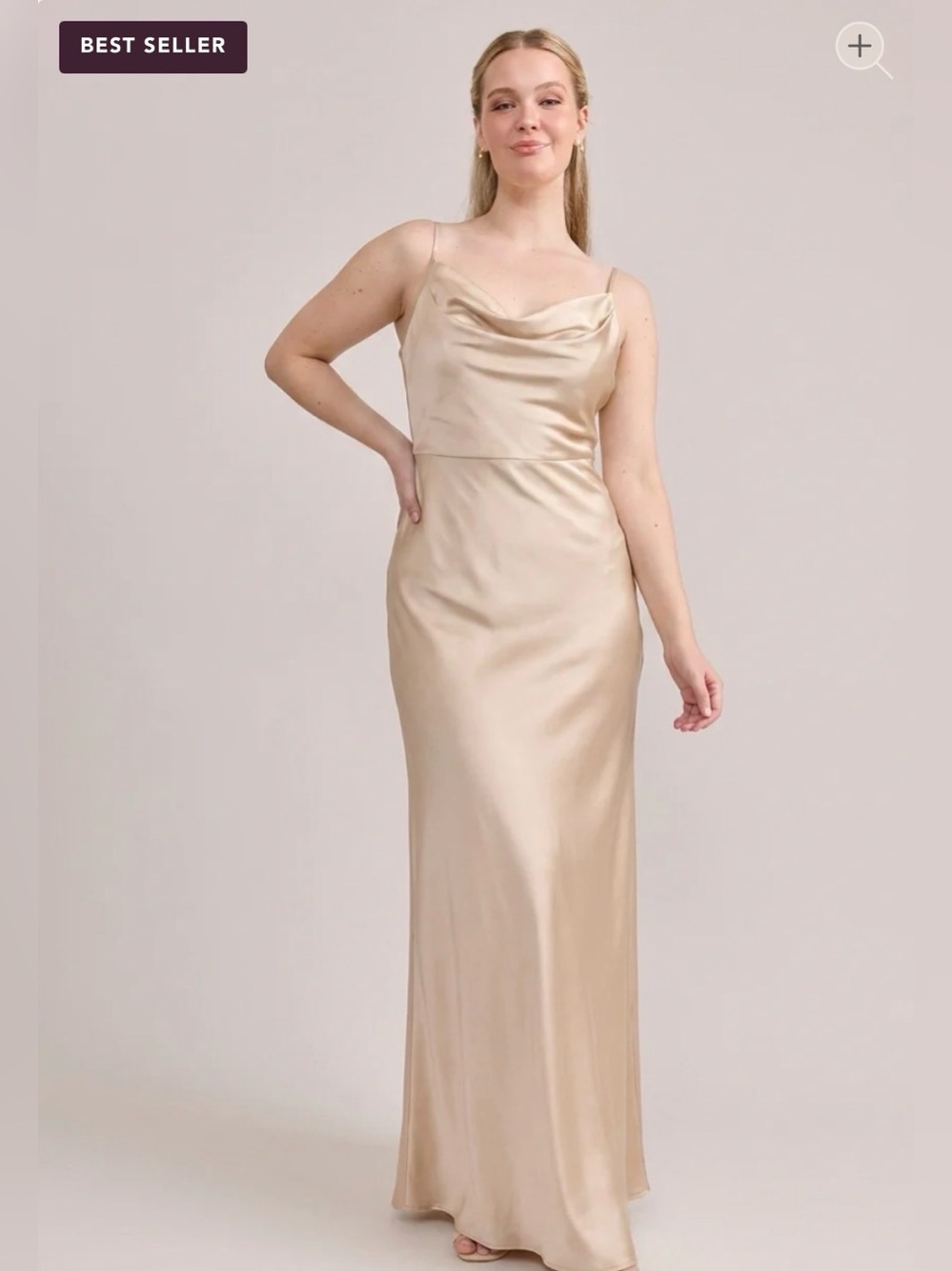 Revelry Nadia Elegant Champagne Satin Slip Dress with Cowl Neck